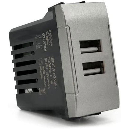 Modulo presa doppia USB da muro per placca cassetta 503 compatibile con living light international air 5V 2 Usb - enzoled