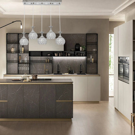 Lampadario led da soffitto a sospensione 35 watt luce fredda 6500k portalampada G9 con sfere con cristalli gocce in acrilico - enzoled