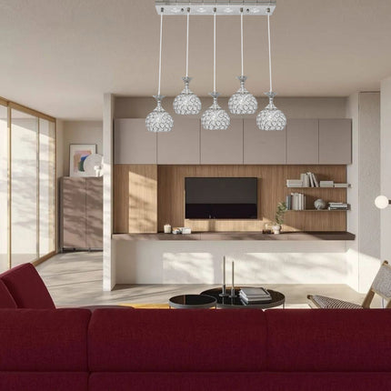 Lampadario led da soffitto a sospensione 35 watt luce fredda 6500k portalampada G9 con sfere con cristalli gocce in acrilico - enzoled
