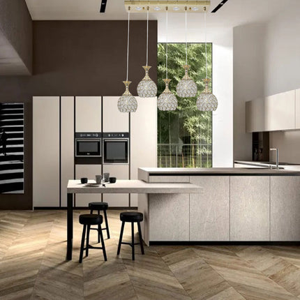 Lampadario led da soffitto a sospensione 35 watt luce fredda 6500k portalampada G9 con sfere con cristalli gocce in acrilico - enzoled