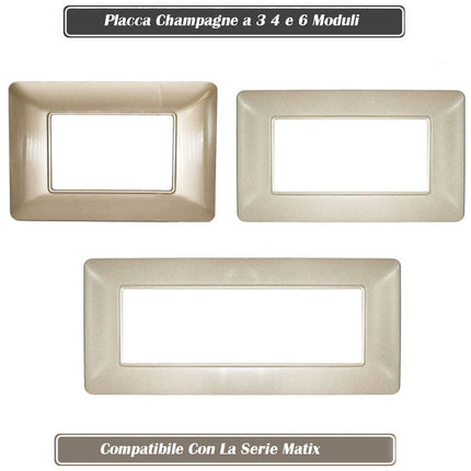 Placchetta per interruttore a 3 4 6 posti champagne cassetta 503 compatibile con btcino matix supporto cover - enzoled