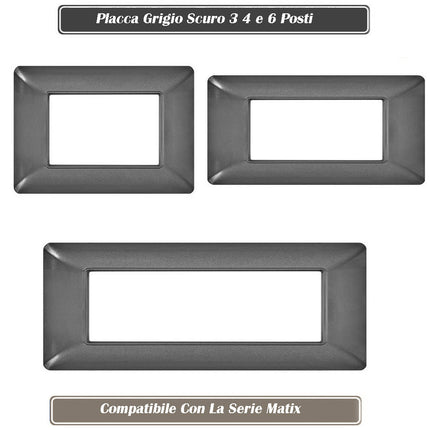 Placchetta per interruttore a 3 4 6 posti grigio scuro cassetta 503 compatibile con btcino matix supporto cove - enzoled