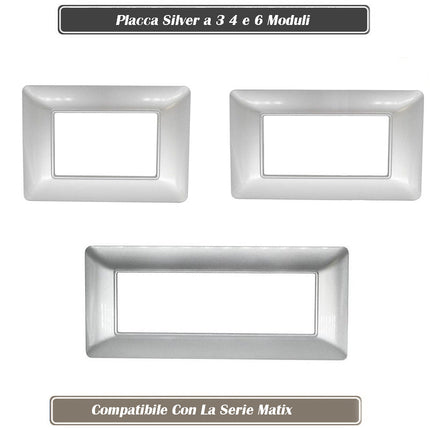 Placchetta per interruttore a 3 4 6 posti silver cassetta 503 compatibile con btcino matix supporto cover - enzoled