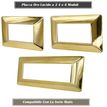 Placchetta per interruttore a 3 4 7 posti oro lucido cassetta 503 compatibile con btcino matix supporto cover - enzoled