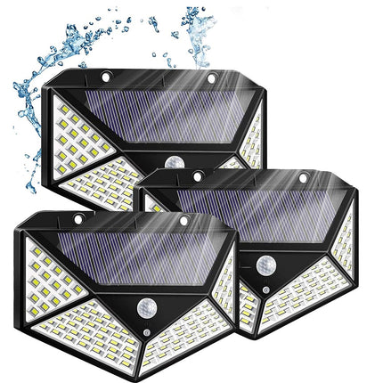 Kit 3 faretti solari da esterno applique 114 led con sensore di movimento 3 modalità di luce Ip65 - enzoled