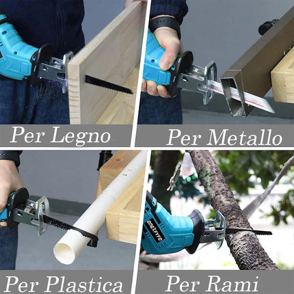 Seghetto a gattuccio con doppia batteria a 48V completo di 4 lame per metallo legno alluminio caricabatteria e valigetta - enzoled