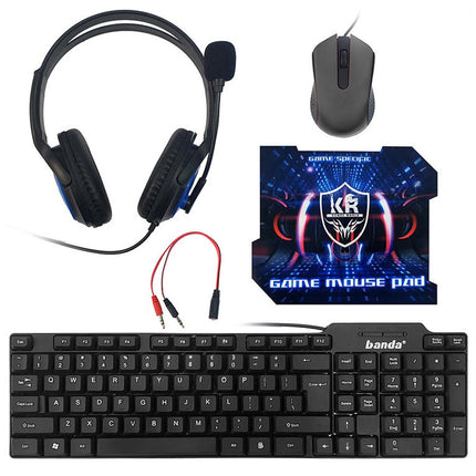 Kit 4 in 1 postazione gaming  tastiera mouse usb cuffia tappetino per videogiochi - enzoled