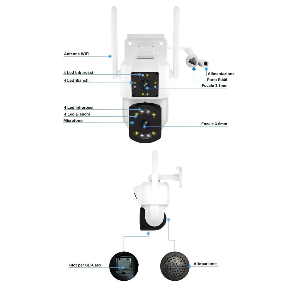 Telecamera wifi doppio obbiettivo speed dome motorizzata con zoom audio video con App IP66 - enzoled