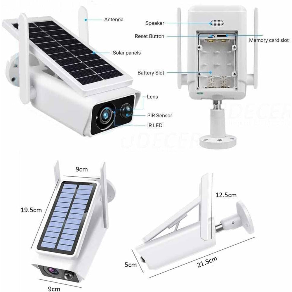Telecamera Wifi Hd 1080p 2mpx videocamera wireless ricaricabile con pannello solare visione notturna controllo da app smartphone IP66 moscion detector - enzoled