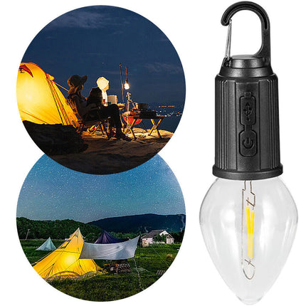 Lampadina a led a filamento ricaricabile 3 modalità di luce con moschettone gancio per campeggio - enzoled