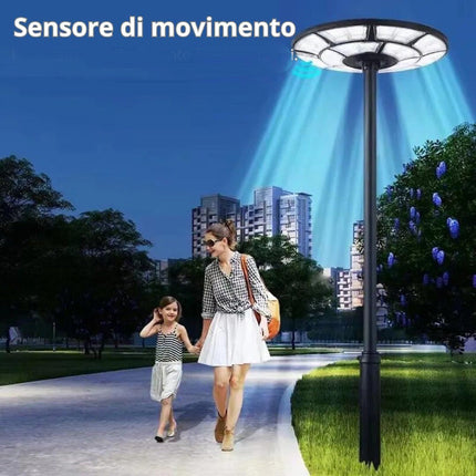 Lampione ufo stradale 360¡ã 2000 watt faro con pannello solare con sensore di movimento e crepuscolare IP65 doppia istallazione - enzoled