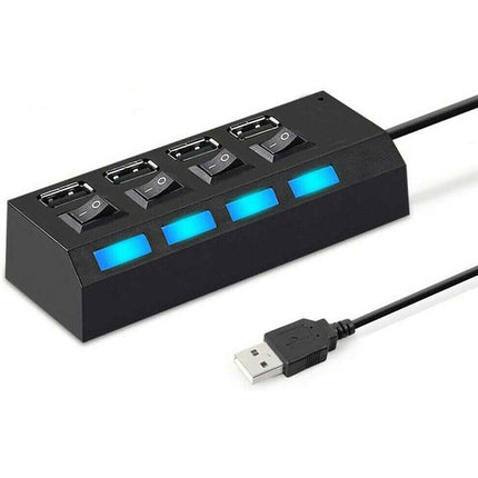 Hub usb 2.0 4 porte moltiplicatore sdoppiatore per pc notebook 4 uscite con interruttori on/off e luci led - enzoled