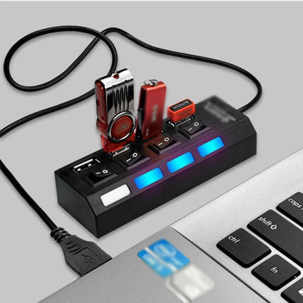 Hub usb 2.0 4 porte moltiplicatore sdoppiatore per pc notebook 4 uscite con interruttori on/off e luci led - enzoled
