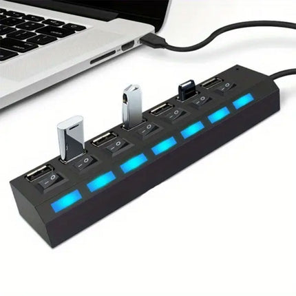 Hub usb 2.0 7 porte moltiplicatore sdoppiatore per pc notebook 7 uscite con interruttori on/off e luci led - enzoled
