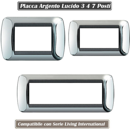 Placchetta in metallo a 3 4 7 posti argento lucido cassetta 503 compatibile con living international supporto cover - enzoled