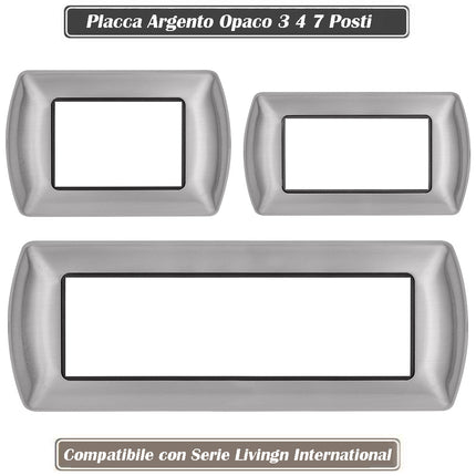 Placchetta in metallo a 3 4 7 posti argento opaco cassetta 503 compatibile con living international supporto cover - enzoled