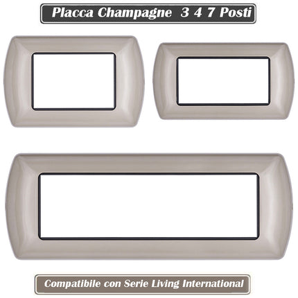 Placchetta in metallo a 3 4 7 posti champagne cassetta 503 compatibile con living international supporto cover - enzoled