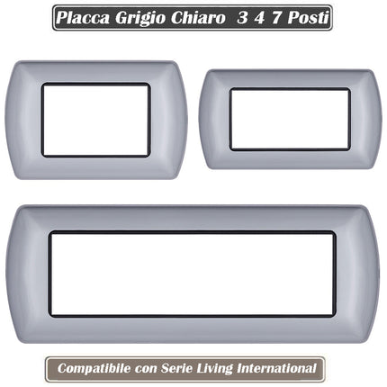 Placchetta in metallo a 3 4 7 posti grigio chiaro cassetta 503 compatibile con living international supporto cover - enzoled