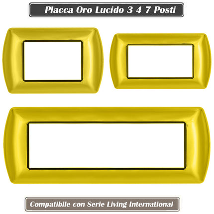 Placchetta  in metallo a 3 4 7 posti oro lucido cassetta 503 compatibile con living international supporto cover - enzoled