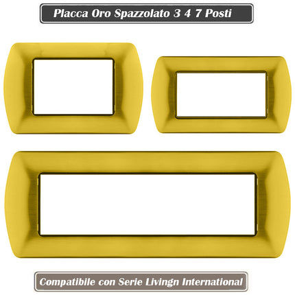 Placchetta in metallo a 3 4 7 posti oro spazzolato cassetta 503 compatibile con living international supporto cover - enzoled