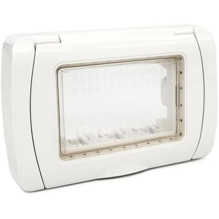 Placca idrobox 4 posti compatibile con living light international IP55 coperchio modulo cassetta 503 bianca - enzoled