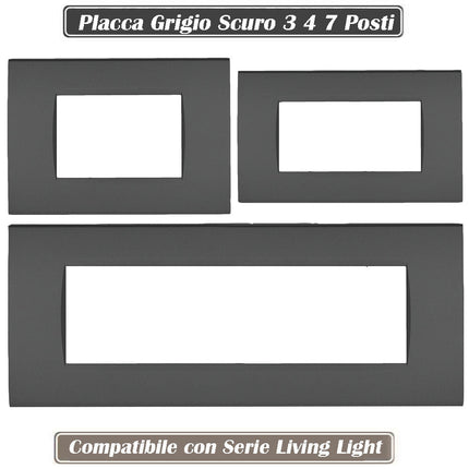 Placchetta  a 3 4 7 posti grigio scuro cassetta 503 compatibile con living light supporto cover - enzoled