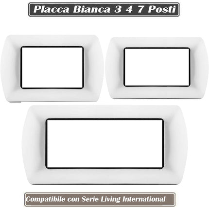 Placchetta  in metallo a 3 4 7 posti bianca cassetta 503 compatibile con living international supporto cover - enzoled