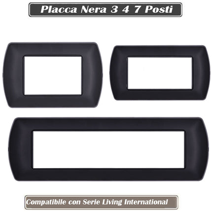 Placchetta in metallo a 3 4 7 posti nera cassetta 503 compatibile con living international supporto cover - enzoled