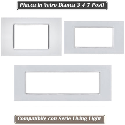 Placchetta  in vetro a 3 4 7 posti bianca cassetta 503 compatibile con living light supporto cover - enzoled