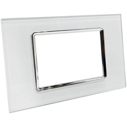 Placchetta  in vetro a 3 4 7 posti bianca cassetta 503 compatibile con living light supporto cover - enzoled
