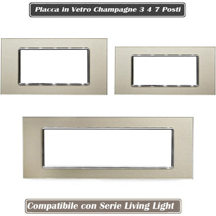 Placchetta in vetro a 3 4 7 posti champagne cassetta 503 compatibile con living light supporto cover - enzoled