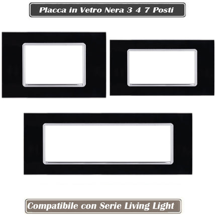 Placchetta in vetro a 3 4 7 posti nera cassetta 503 compatibile con living light supporto cove - enzoled