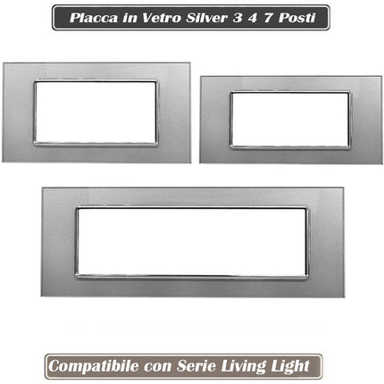 Placchetta in vetro a 3 4 7 posti silver cassetta 503 compatibile con living light supporto cover - enzoled