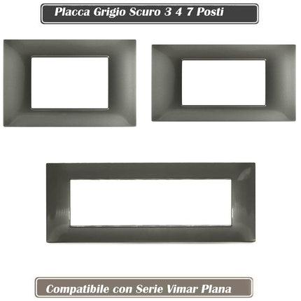 Placchetta per interruttore a 3 4 7 posti grigio scuro cassetta 503 compatibile con vimar plana supporto cover - enzoled