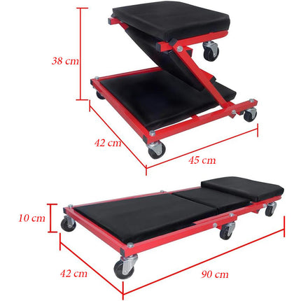 Carrello sabello da officina 2 in 1 sotto auto macchina da officina pieghevole con ruote girevole a 360° - enzoled