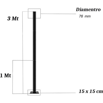 Palo verticale staffa per lampione ufo stradale 3 metri in sezione da 1 metro supporto in metallo componibile per faro - enzoled