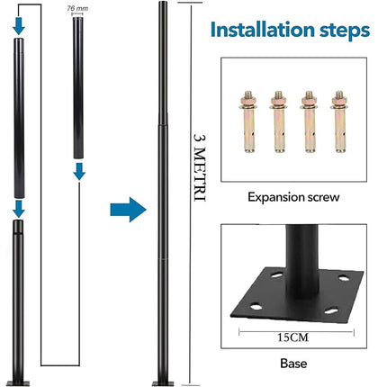 Palo verticale staffa per lampione ufo stradale 3 metri in sezione da 1 metro supporto in metallo componibile per faro - enzoled