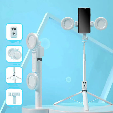 Bastone selfie stick bluetooth con telecomando allungabile fino a 170 cm cavalletto porta cellulare con 2 luci ring light - enzoled