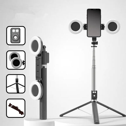 Bastone selfie stick bluetooth con telecomando allungabile fino a 170 cm cavalletto porta cellulare con 2 luci ring light - enzoled