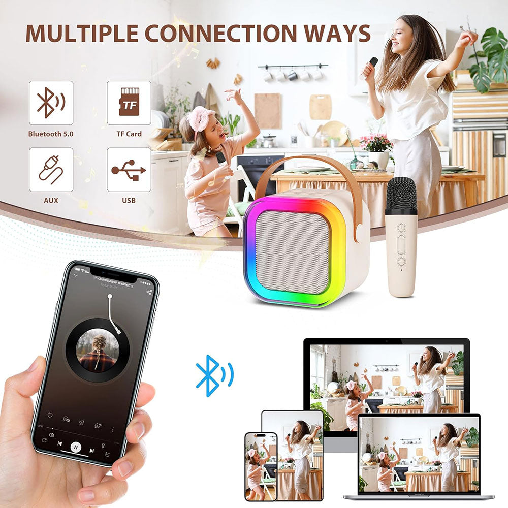 Cassa bluetooth con luci rgb altoparlante per karaoke microfono modifica voce wireless usb - enzoled