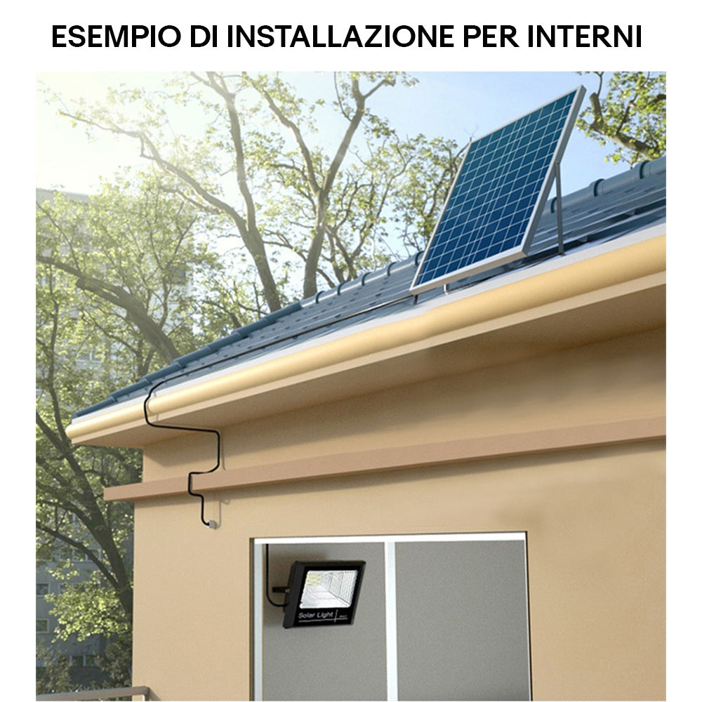 Faro led con pannello solare 500 watt faretto con sensore crepuscolare illuminazione da esterno Ip67 luce fredda 6500k - enzoled