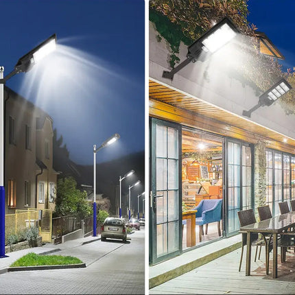 Faro stradale lampione a led con pannello solare 1500 watt con palo da 45 cm sensore crepuscolare e di movimento telecomando IP65 6500k - enzoled