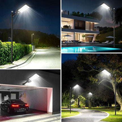 Faro stradale lampione a led con pannello solare 1500 watt con palo da 45 cm sensore crepuscolare e di movimento telecomando IP65 6500k - enzoled