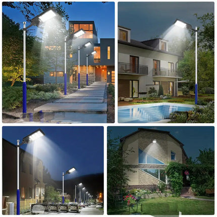 Faro stradale lampione a led con pannello solare 1500 watt con palo da 45 cm sensore crepuscolare e di movimento telecomando IP65 6500k - enzoled