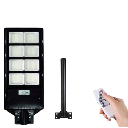 Faro stradale lampione a led con pannello solare 1500 watt con palo da 45 cm sensore crepuscolare e di movimento telecomando IP65 6500k - enzoled