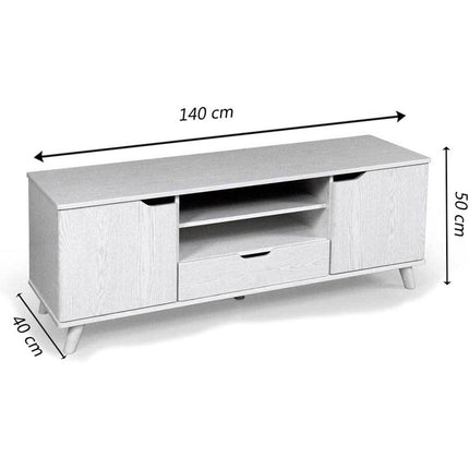 Mobile madia basso moderno per soggiorno ingresso mobiletto porta tv rovere bianco 140x40x50 cm - enzoled