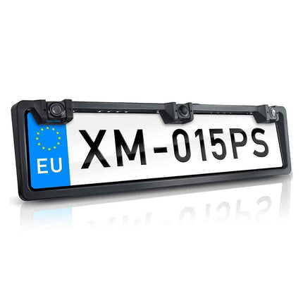 Porta targa con telecamera posteriore e 2 sensori di parcheggio per auto europea retromarcia con allarme sonoro - enzoled
