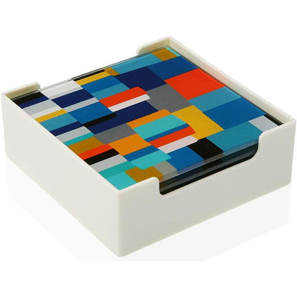 Set 6 sotto bicchieri in vetro da tavola quadrati con decorazione astratte 10x10 cm - enzoled