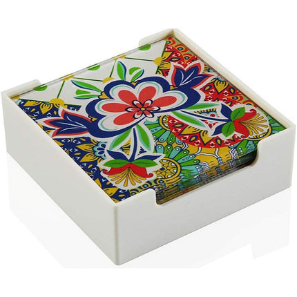 Set 6 sotto bicchieri in vetro da tavola quadrati con decorazione floreale 10x10 cm - enzoled