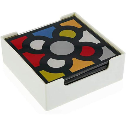 Set 6 sotto bicchieri in vetro da tavola quadrati con decorazione geometrica 10x10 cm - enzoled